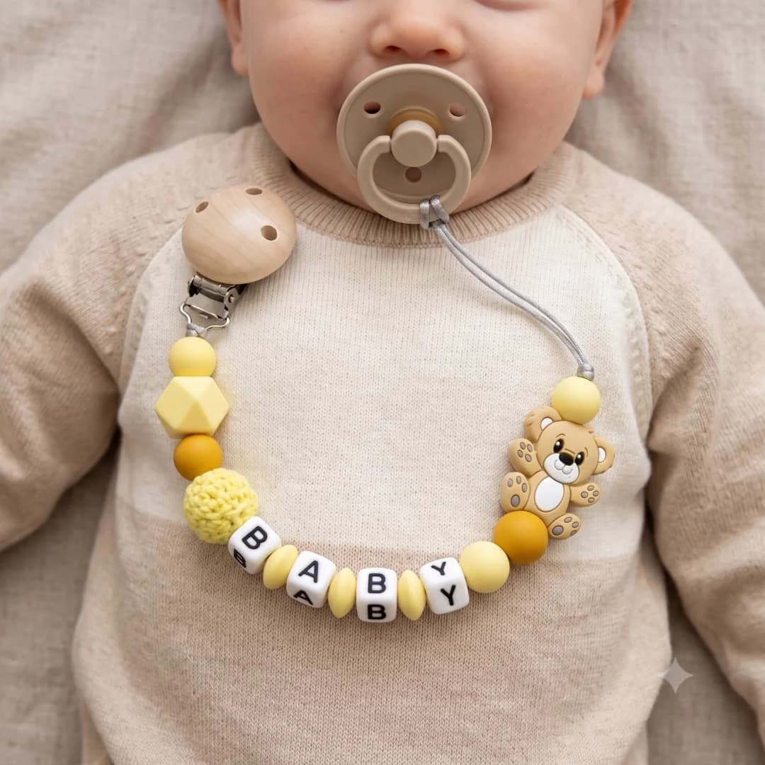 2026 Custom Name Pacifier Clip Personalized Bear Silicone Teether Chain BPA Free Dummy Holder Baby Shower Gift