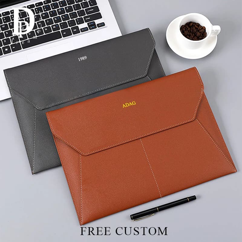 Borsa per documenti con iniziali per incisione aziendale Carta A4 per ufficio Cartella in pelle PU di lusso Borsa per documenti per studenti semplice impermeabile