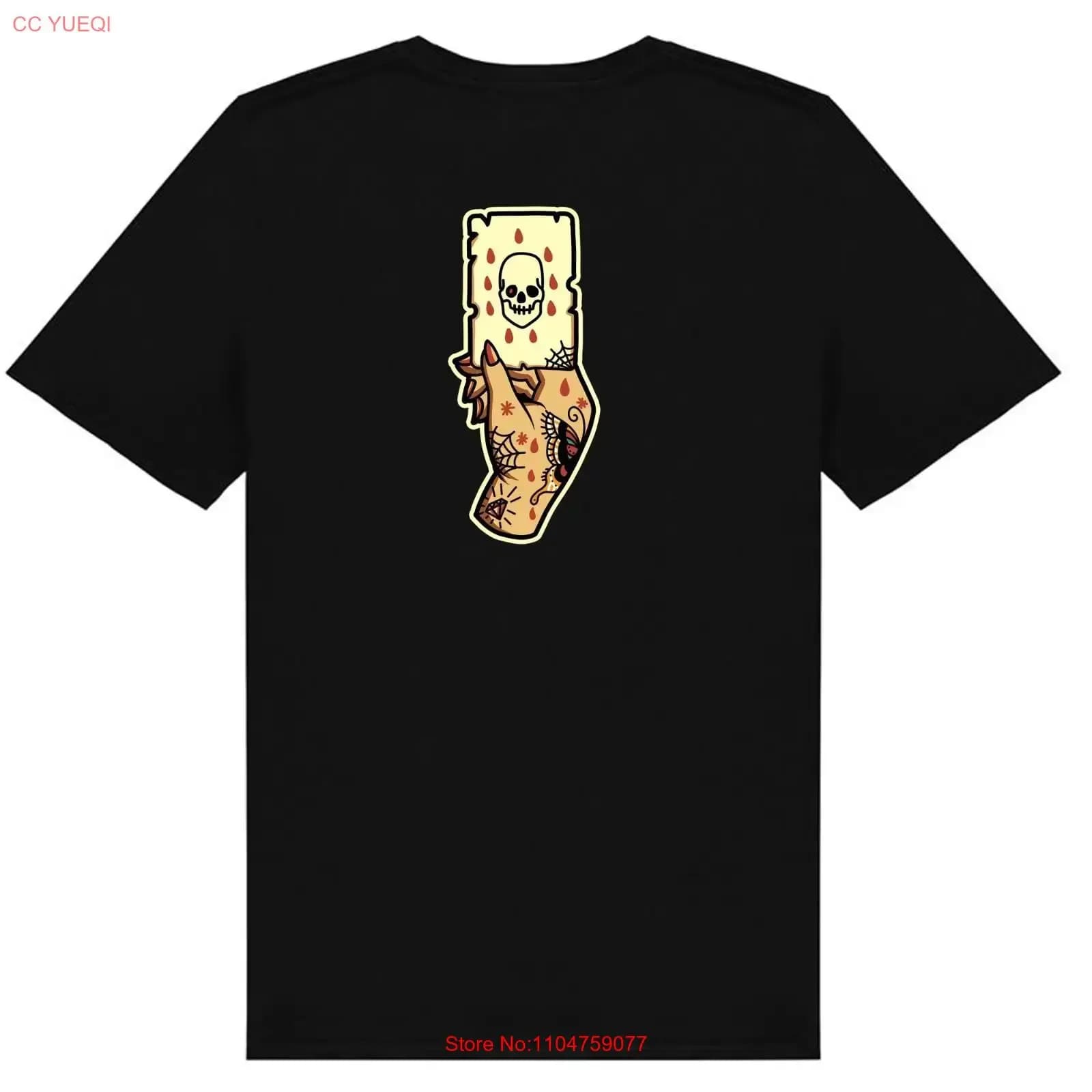 T-shirt vintage con stampa teschio, tarocchi e tatuaggi, stile poker, effetto lavato, versatile ed elasticizzato, da uomo, per tutti i giorni