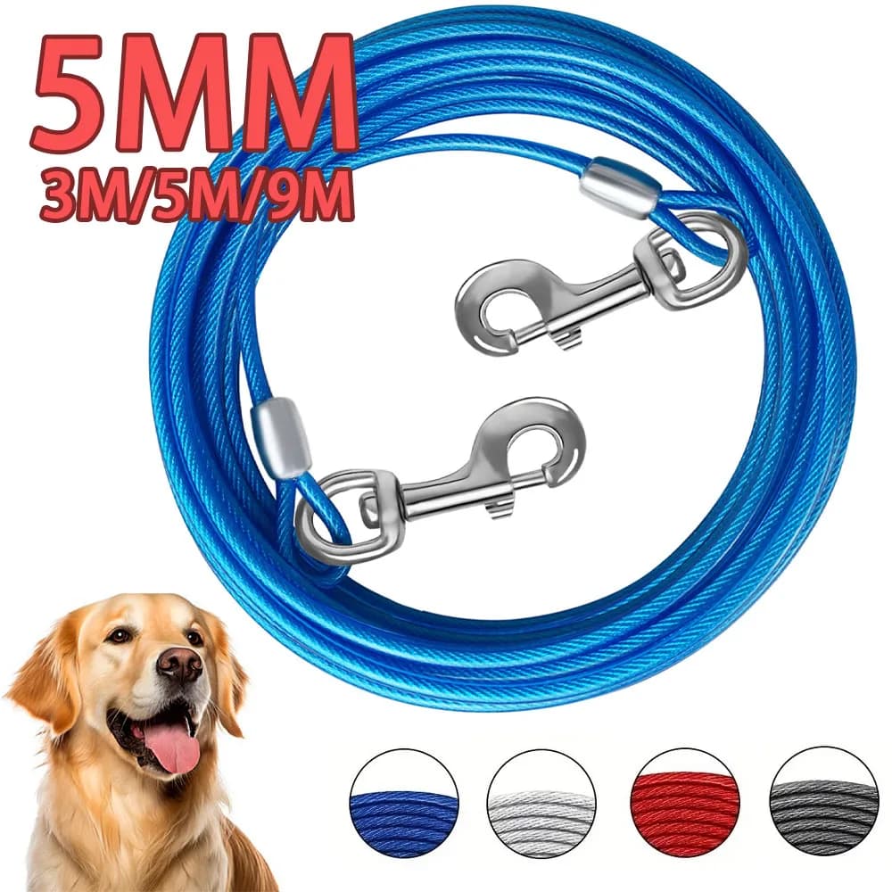 5m Reflective Tie Out Cable for Dogs,Steel Wire Lead Leash Cable with Stainless Dual Fix Buckle,Dog Chains for Outside,Yard