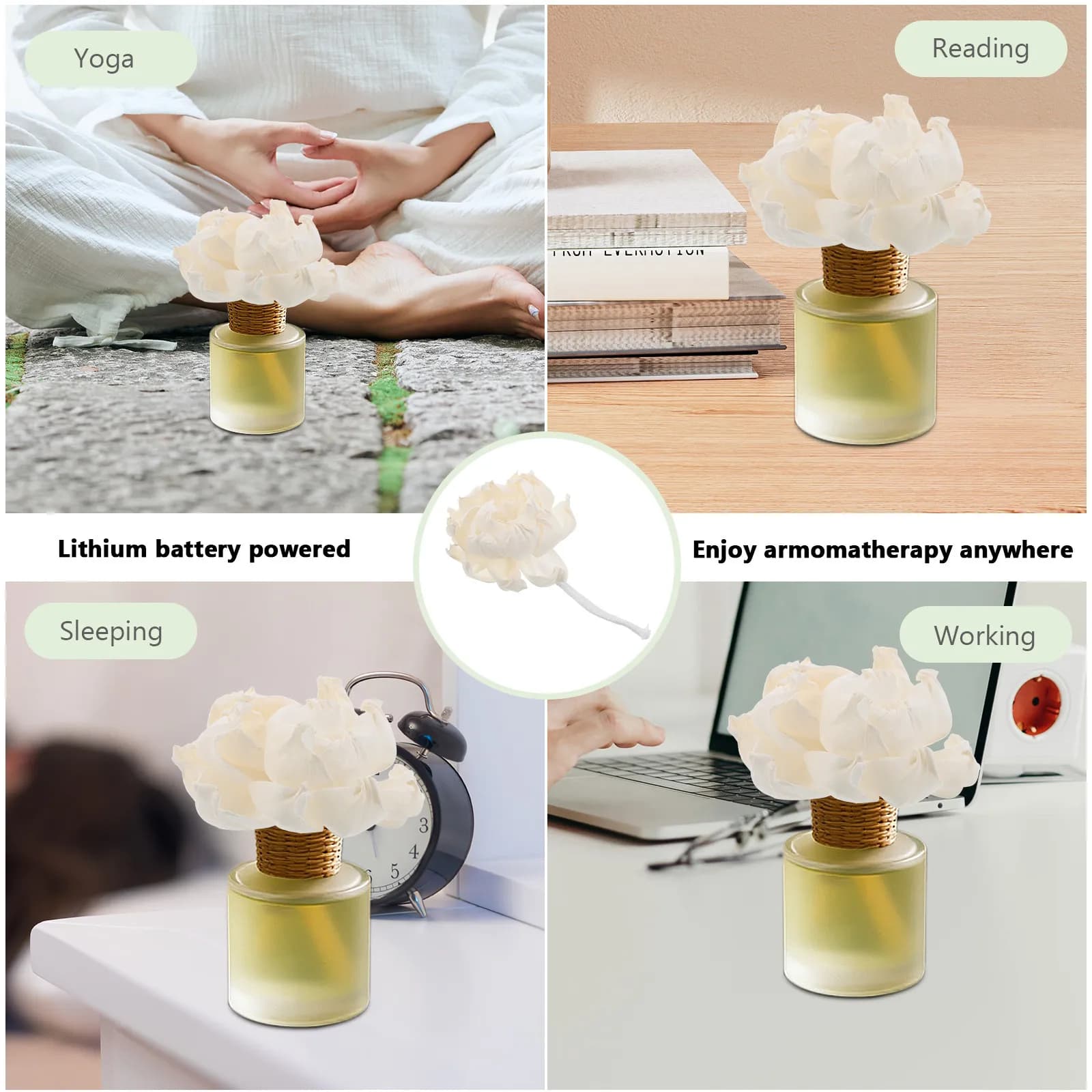 Set di 4 Diffusori Artistici a Forma di Peonia, Bastoncini per Aromaterapia, Diffusori di Fragranze Naturali per Casa, Ufficio e Scrivania