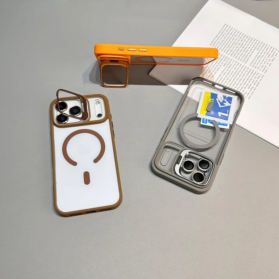 Custodia con staffa ad alto costo per iPhone 17 Air 16 15 14 13 12 11 Pro Max Plus Cavalletto con copertura di ricarica wireless magnetica