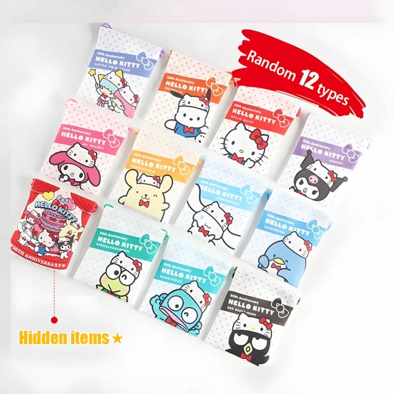 Nice Hello Kitty 50th Anniversary Handbag with Drawstring Blind Box Cinnamoroll Kuromi coin purse makeup cloth bag
