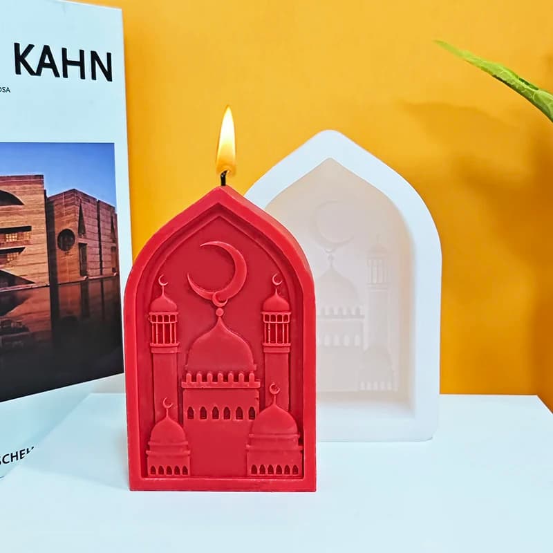 Arch-Style Mosque Relief Candle Mold Silicone DIY Handmade Aromatherapy Wax Mold Islamic Festival Style Decorative Art Tool