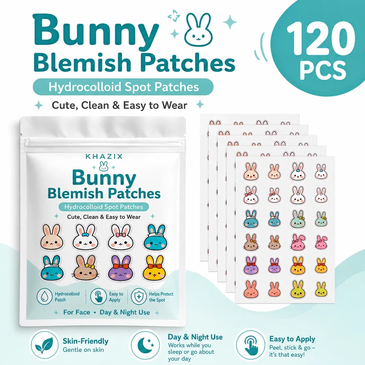 120 cerotti for animated cardboard-shaped acne, kits for cat-shaped acne cover, safe, non-toxic, delicate and not irritating