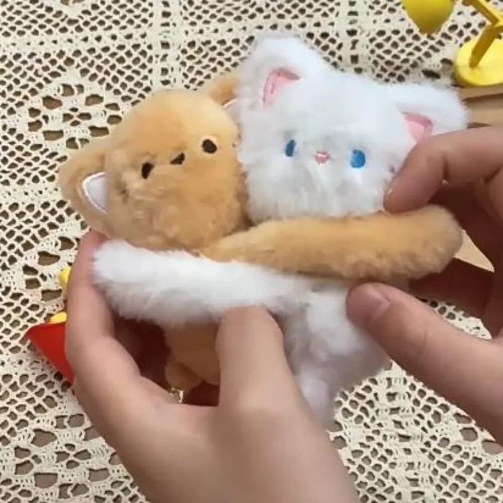 Backpack Decoration Couple Cartoon Keychains Stickable Stuffed Animal Cat Dog Kittens Puppies Embrace Love Hug Key Rings