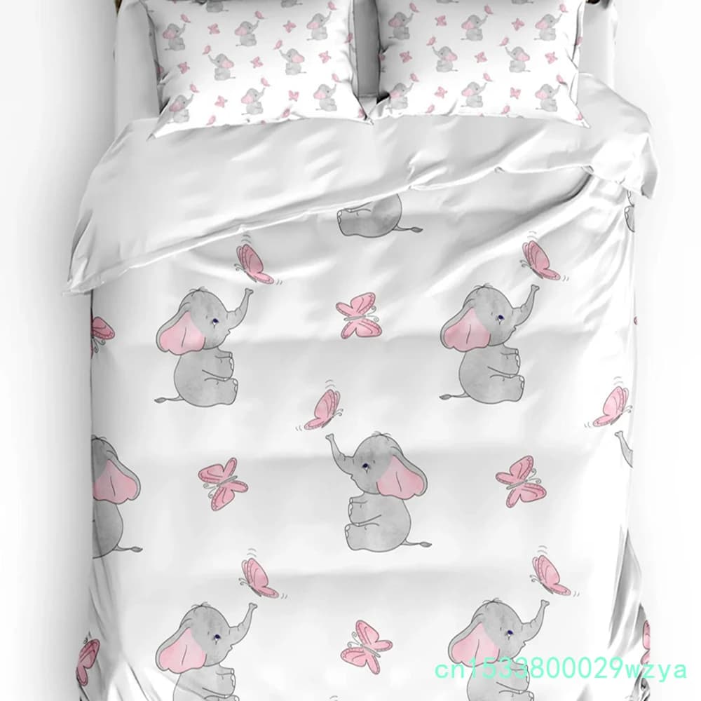 Butterfly Cartoon Africa Elephant Bedding Set 3pcs Duvet Cover Pillowcase Kids Adult Quilt Cover Double Bed Set Home Textile