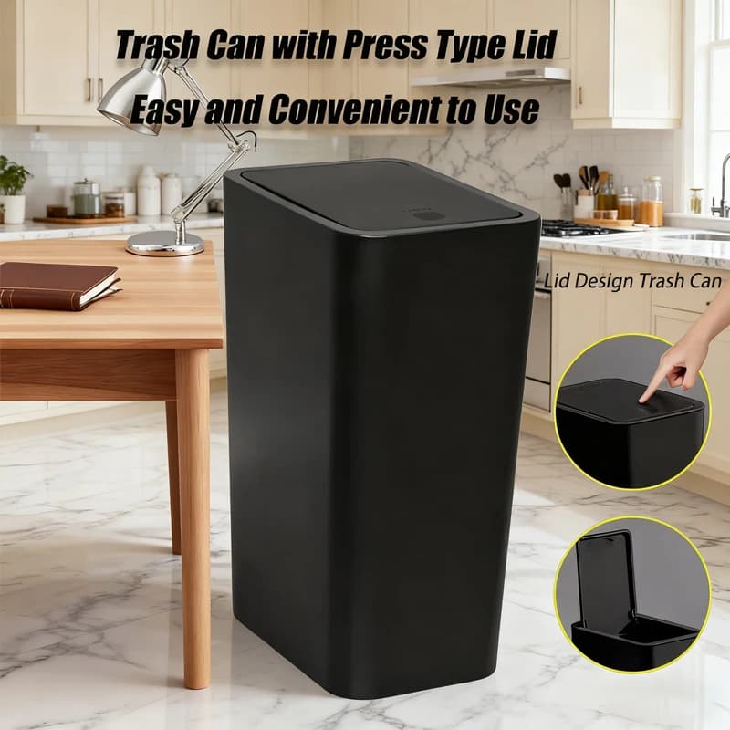 Pattumiera Flessibile da 10L con Coperchio a Scomparsa per Cucina, Camera da Letto, Bagno, Rifiuti Alimentari, Riciclaggio, Leggera, Resistente, Design One-Touch