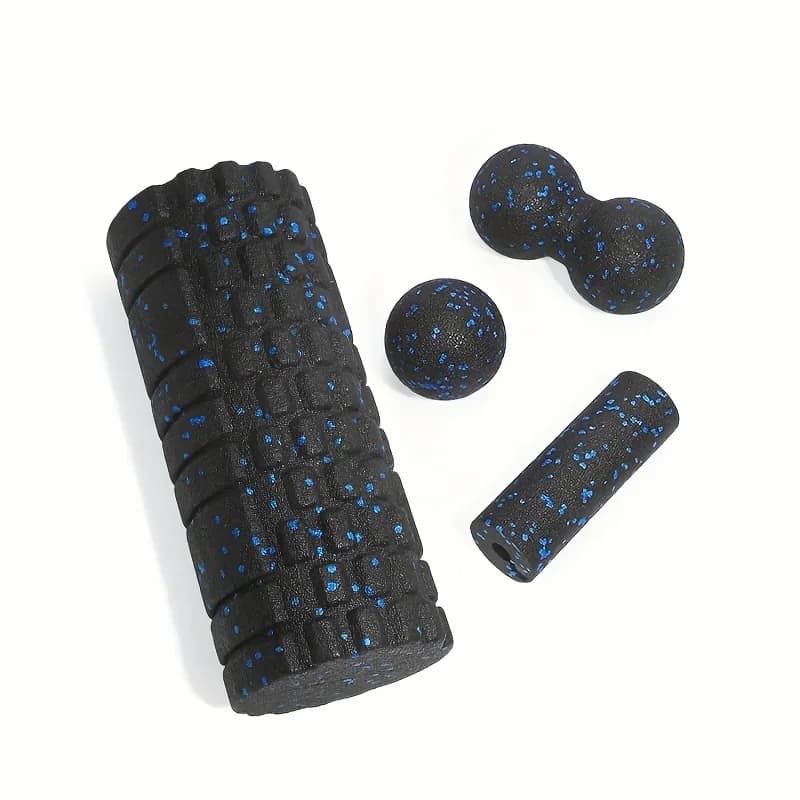 EPP Foam Roller - High density solid core for muscle recovery/massage, spotted blue handle, durable fitness instrument