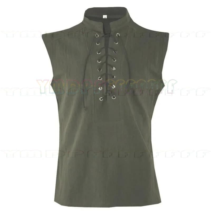 Medieval Renaissance warrior knight costume 5-color long robe shirt top sleeveless T-shirt lace up design shirt loose Halloween