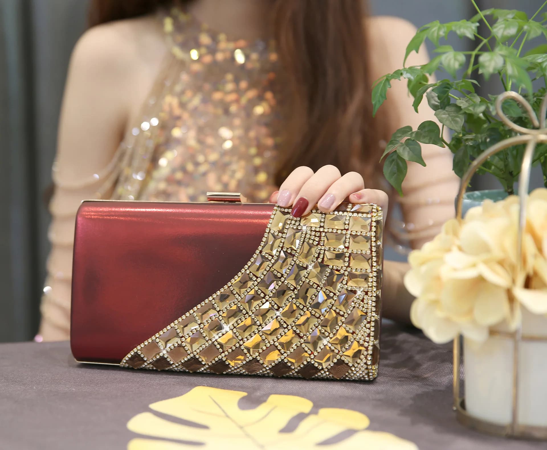 Long Fashion Rhinestone Dinner Bag Handbag Handbag Celebrity Banquet Bag Dress