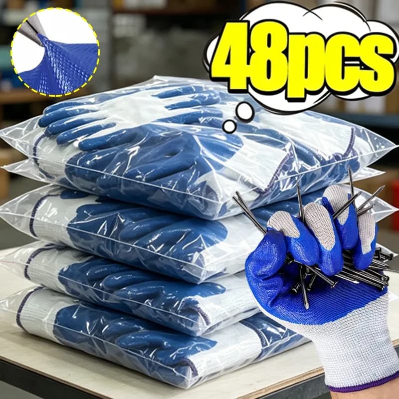 Blue Latex Rubber Nitrile Work Gloves Anti Slip Waterproof Wear Resistant Foam Coated Construction Industrial Protective Gloves