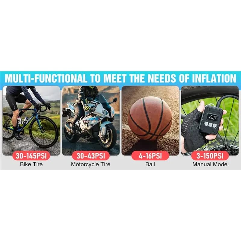 A99I-150PSI Tiny Bike Pump Wireless Digital Display Air Pump With Pressure Gauge For Road Bike Tyres