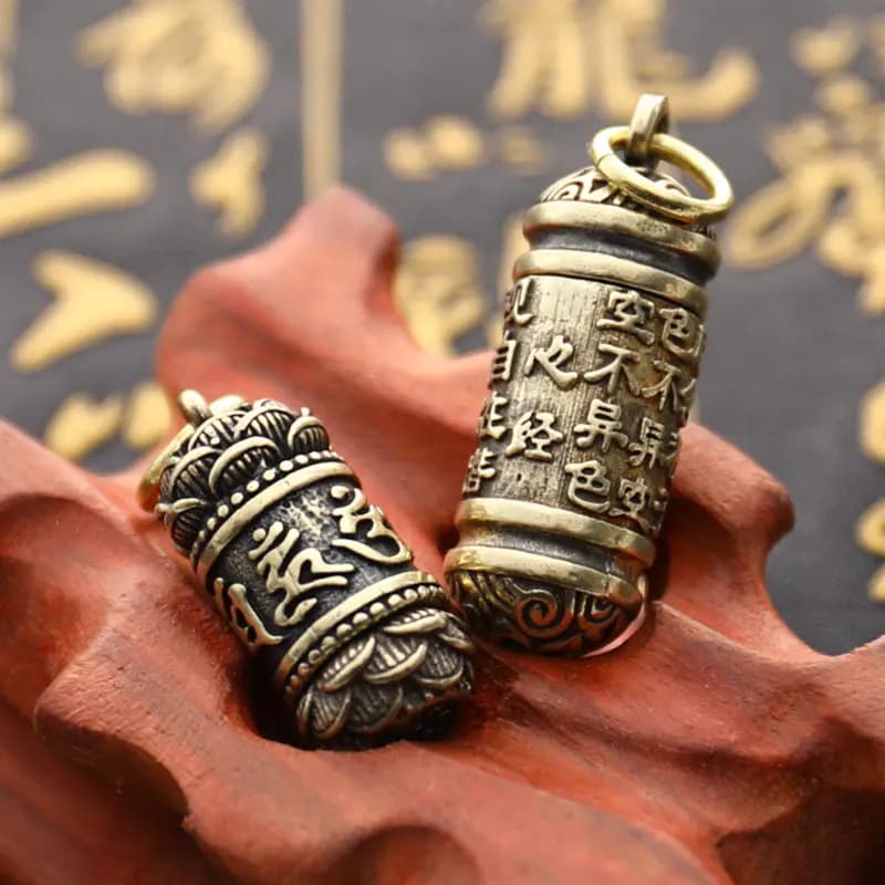 Hollow brass scripture cylinder mini pill storage box pendant necklace first aid kit outdoor tools