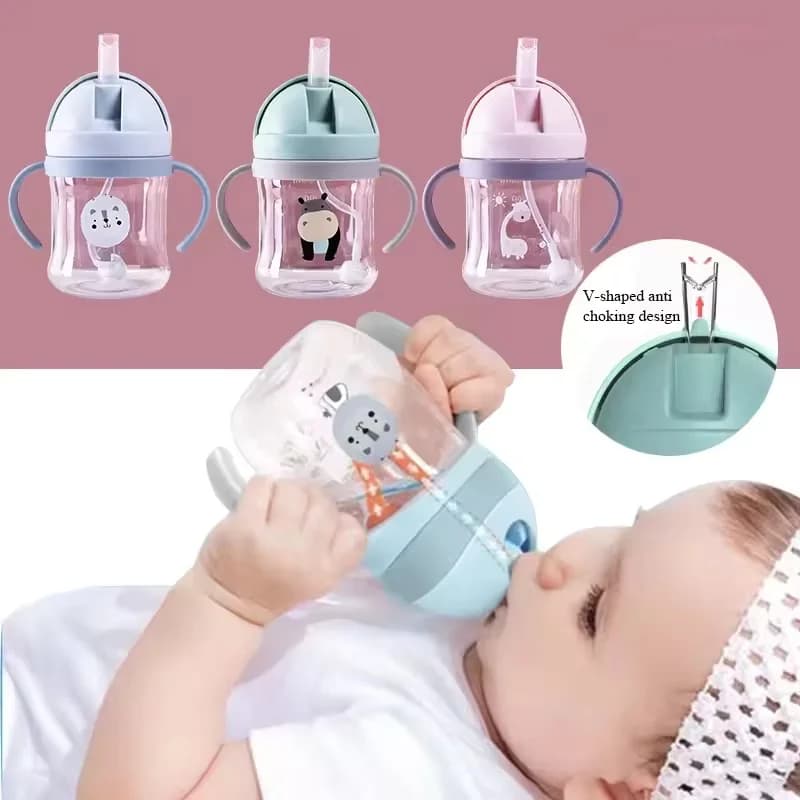 Tazza di paglia con doppia manico Bottiglia d'acqua per bambini Accessori per fotografia Tazze per bere a prova di perdite per la scuola materna
