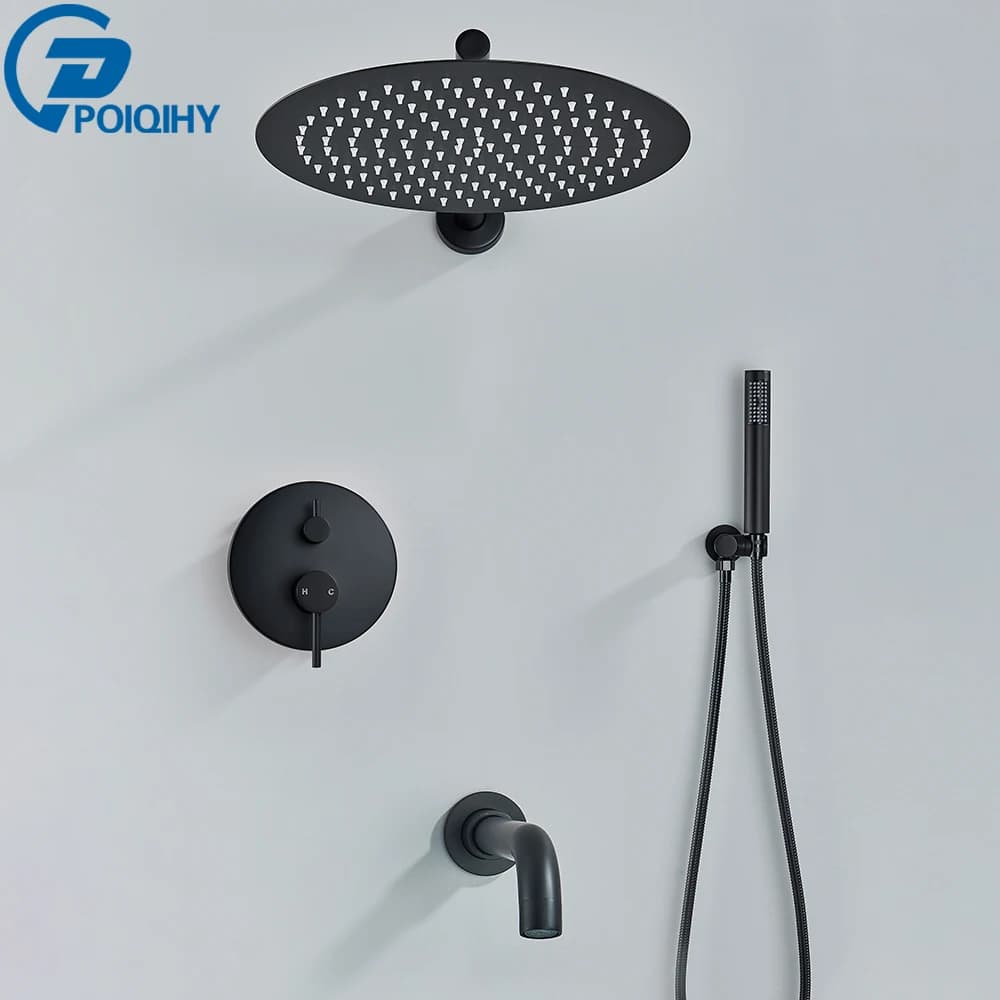 Built-in concealed shower faucet Stainless steel rain shower faucet Mixers Black 2-3 streets Wall mounting