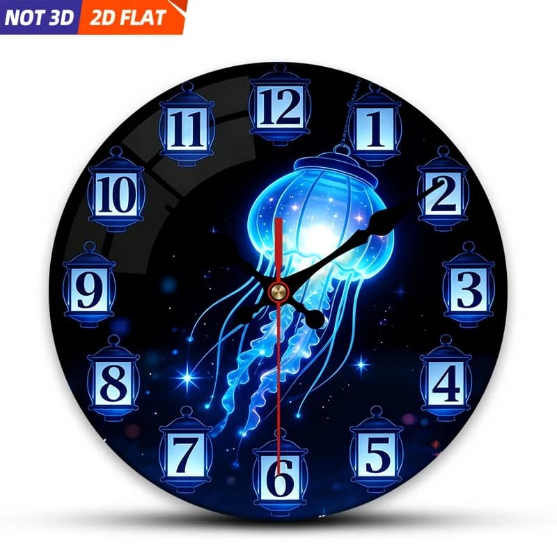 2D Piatto. 1 pezzo. Orologio da parete a tema lanterna medusa, orologio decorativo silenzioso, orologio da parete creativo, decorazione adatta per camera da letto, soggiorno