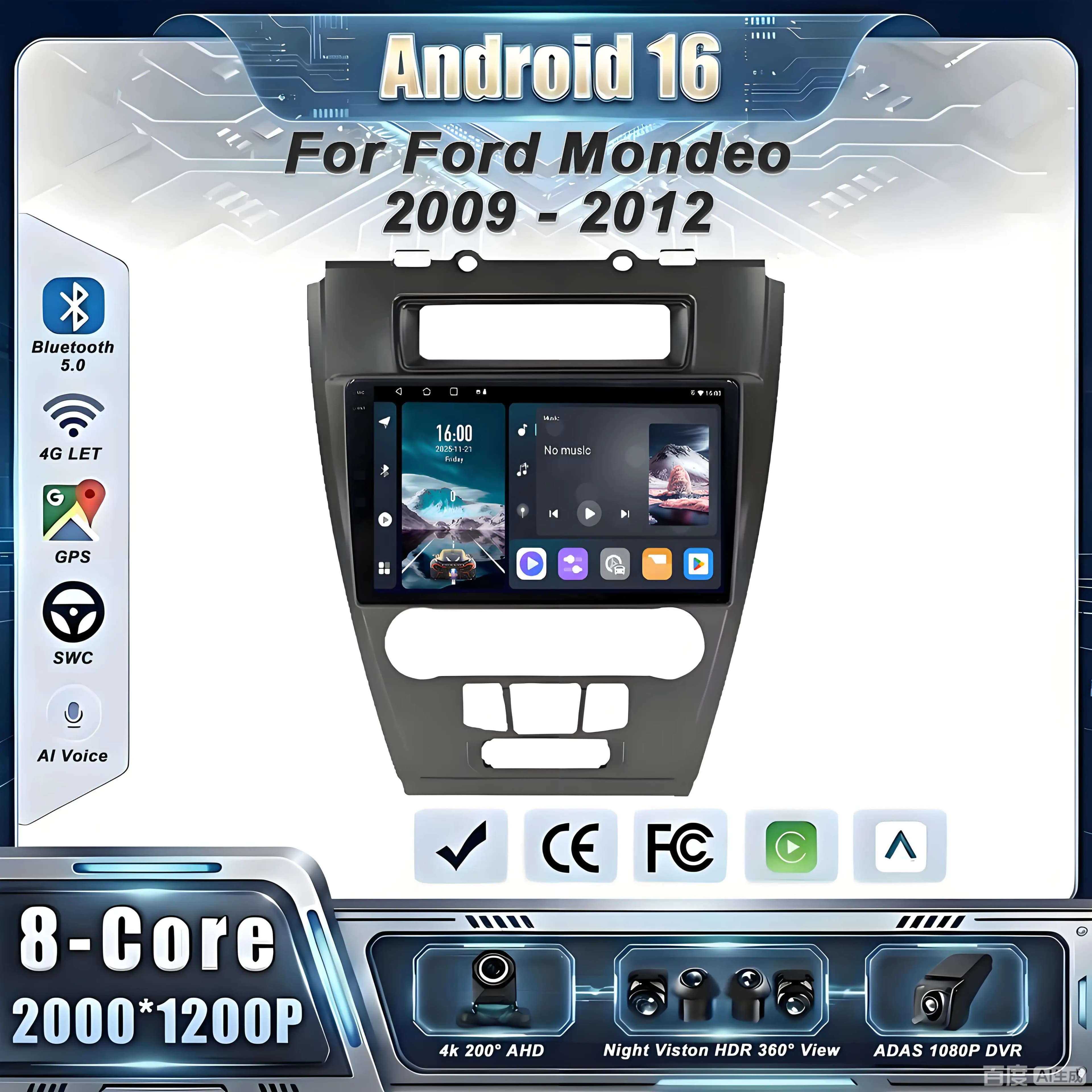 Car GPS Android 16 Auto Radio For Ford Mondeo 2009-2012 Stereo Head Unit No 2din DVD QLED Screen Dash Cam 5G BT Car Radio Video