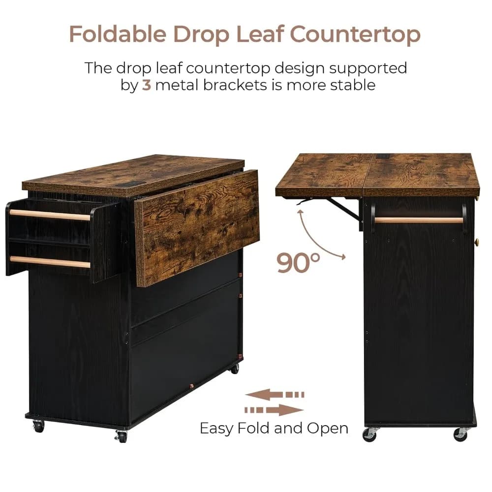 60.2" Kitchen Islands with Storage, Kitchen Island Cart with Trash Can Storage Cabinet, Rolling Kitchen, Customized