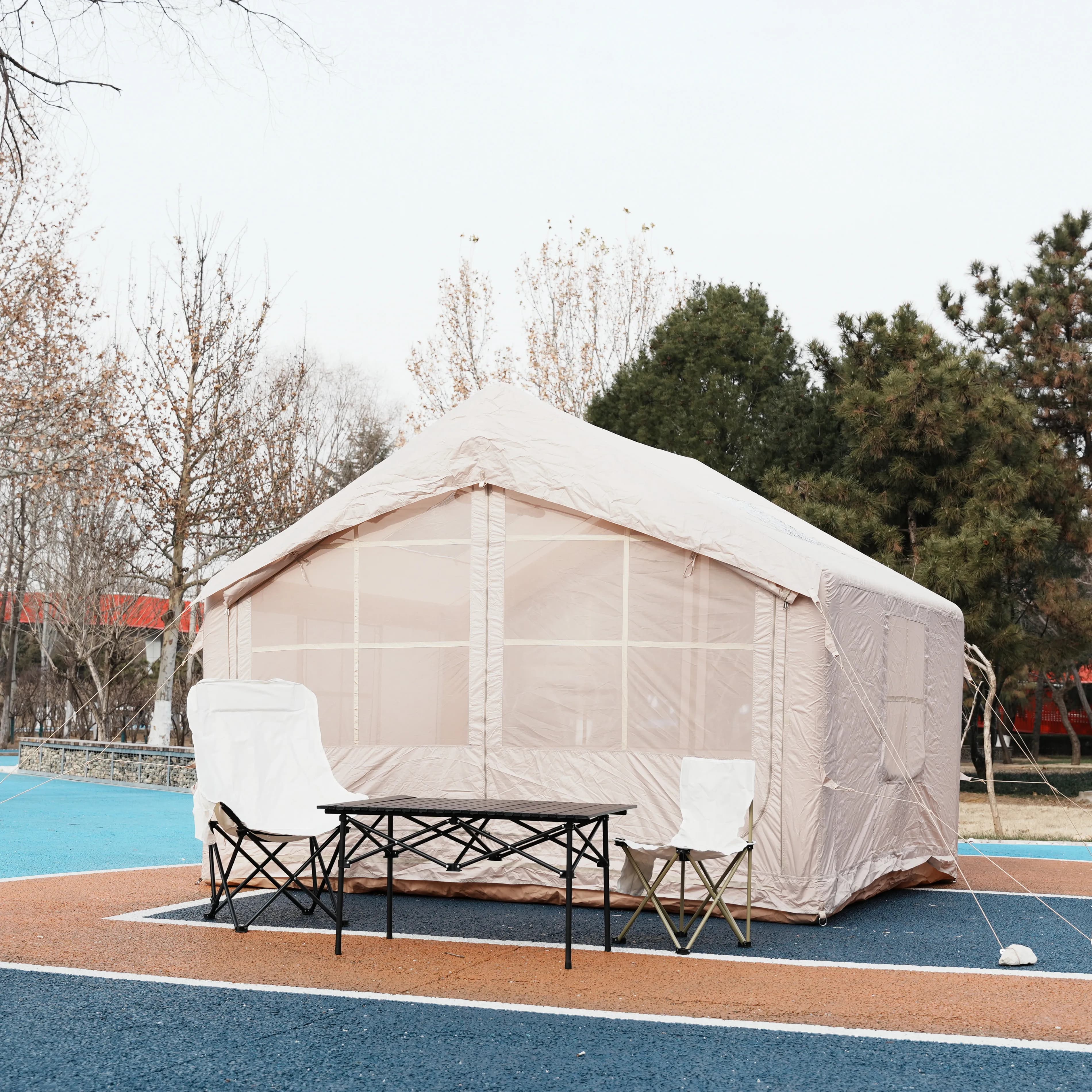 Tenda da Campeggio Gonfiabile Super Air Luxury, Impermeabile in PVC e Cotone Oxford, Una Camera da Letto, Per Tutte le Stagioni, Funzione di Emergenza