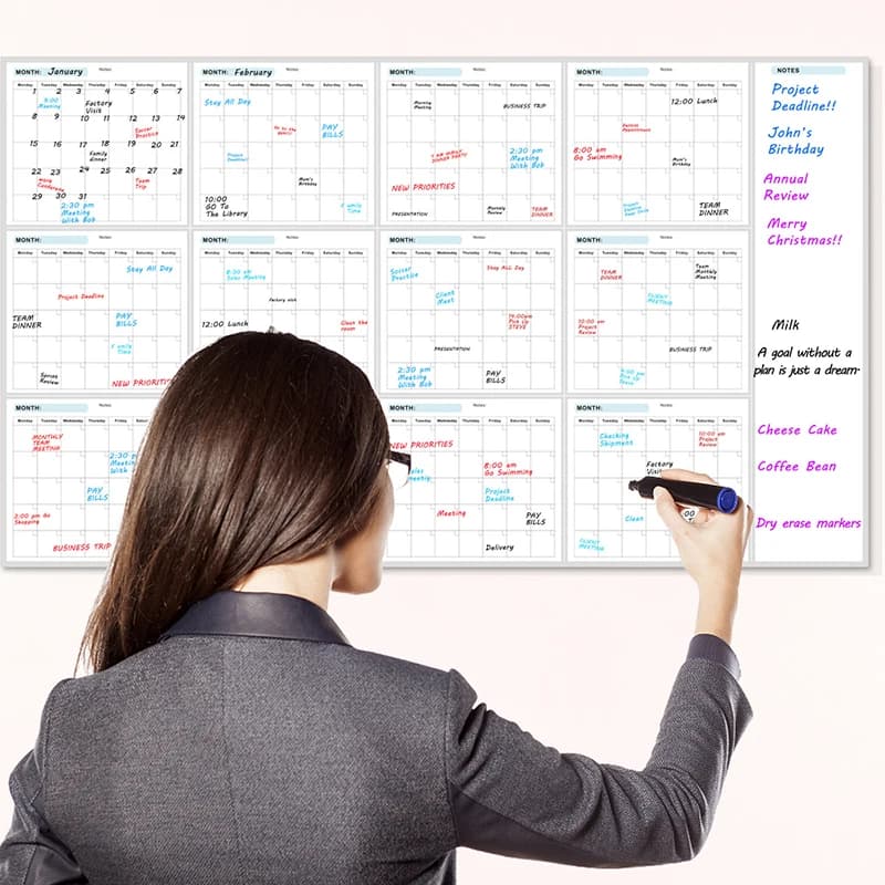 Calendario Planner Mensile e Settimanale Extra Large 35x58 Pollici, Lavagna Cancellabile a Secco, Adesivo per Frigorifero, Lavagna per Messaggi