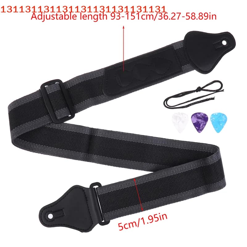PU Leather Ends Acoustic Guitar Bass Strap Belt Accessories Adjustable Electric Guitar Strap With 3 Guitar Picks Holders