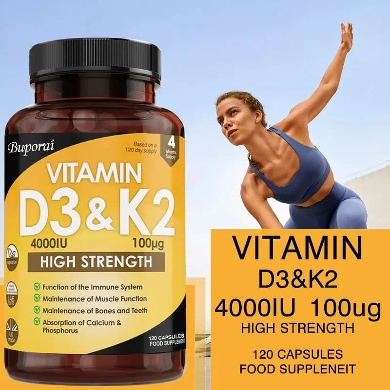 Vitamin D3 and K2 supplements: promotes calcium absorption, supports healthy bones, teeth and cardiovascular system