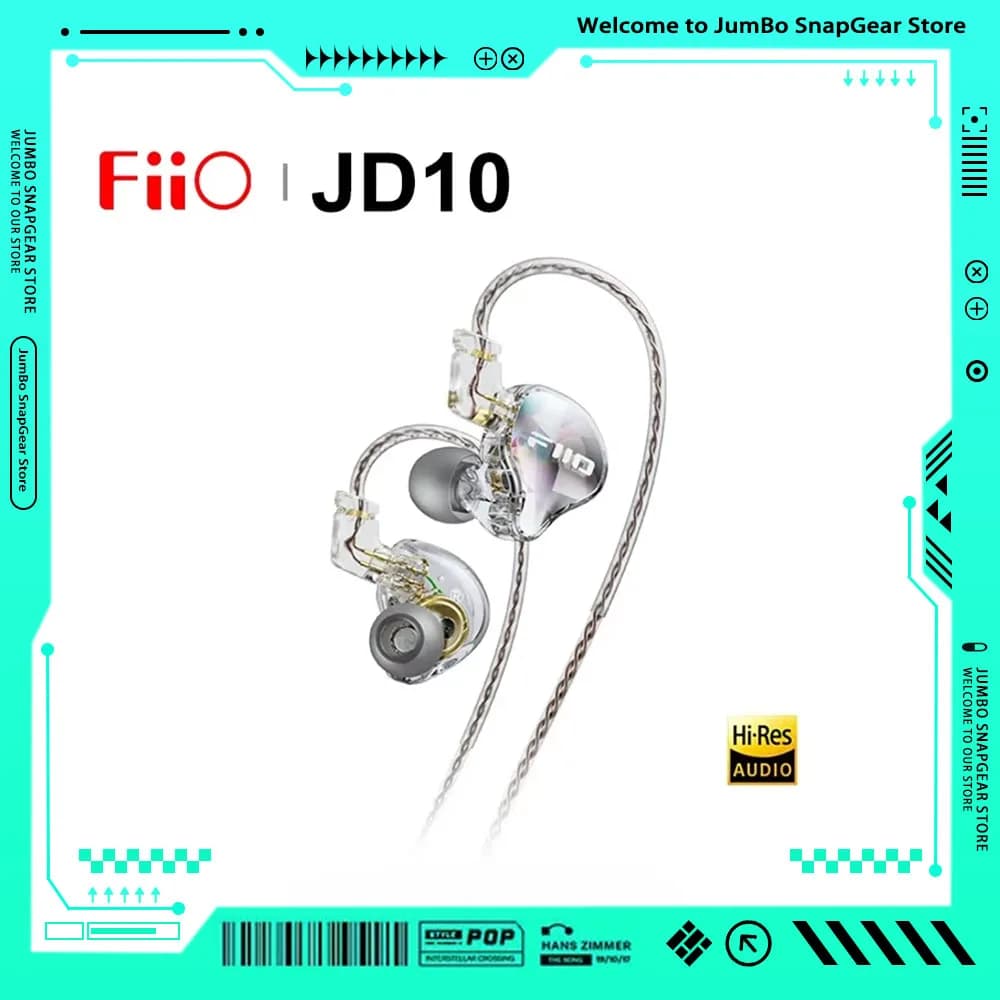FiiO JD10 Auricolari In-Ear Cablati 3.5mm / Type-C, Audio Hi-Res HIFI, Bassi Stereo, Cuffie per Musica, Sport e Gaming