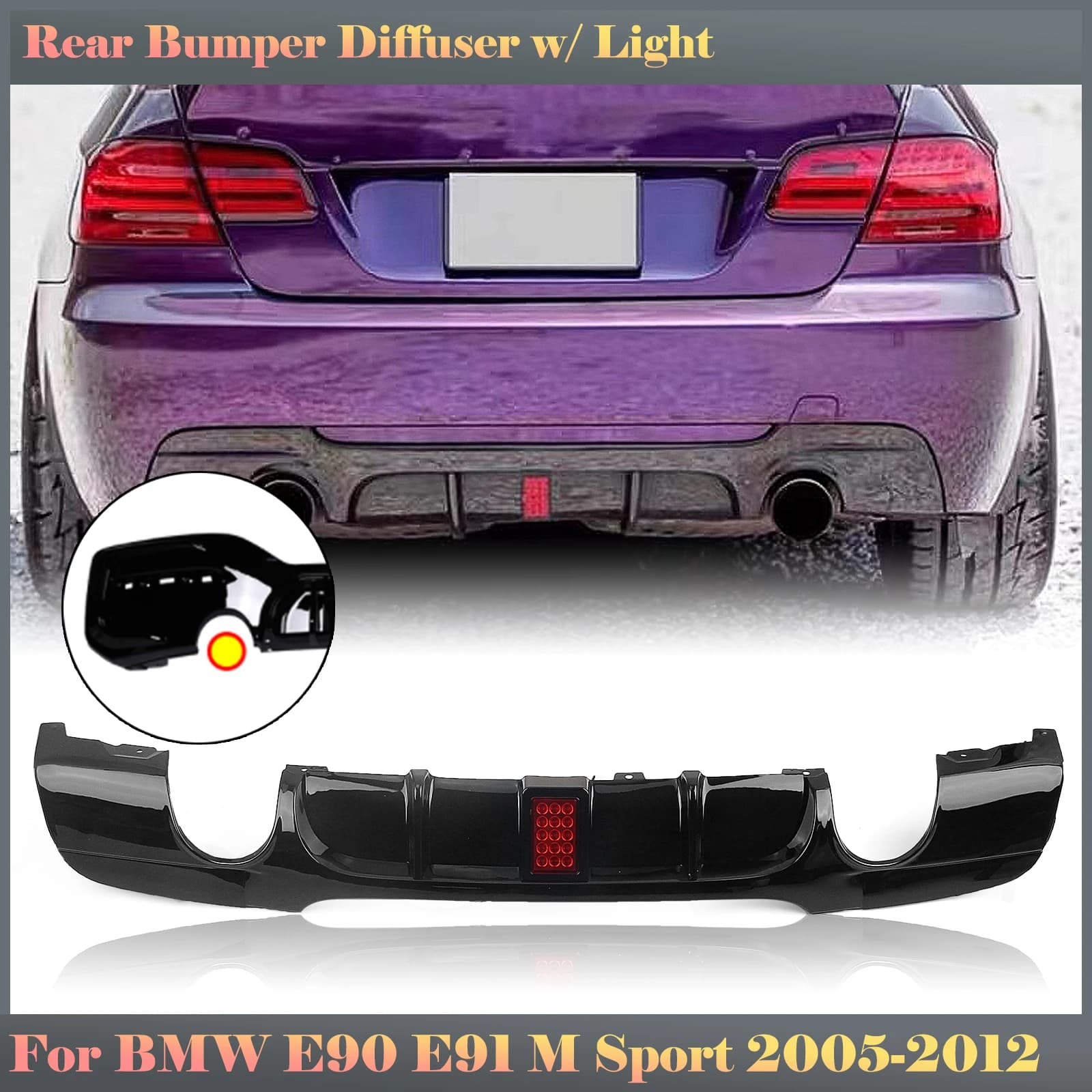 Diffusore Posteriore per Paraurti BMW Serie 3 E90 E91 M Sport 318i 320i 325i 328i 330i 335i Berlina M-tech 2005-2012, Spoiler Splitter