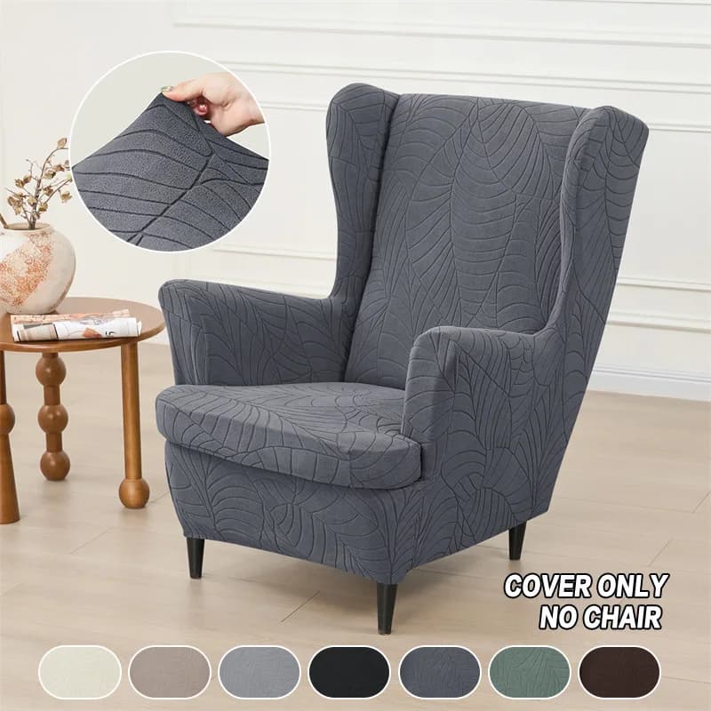 Copridivano Elasticizzato Nordico con Motivo a Foglie, Copripoltrona Jacquard con Copricuscino, Copri Ottoman Lavabili, Decorazioni per la Casa