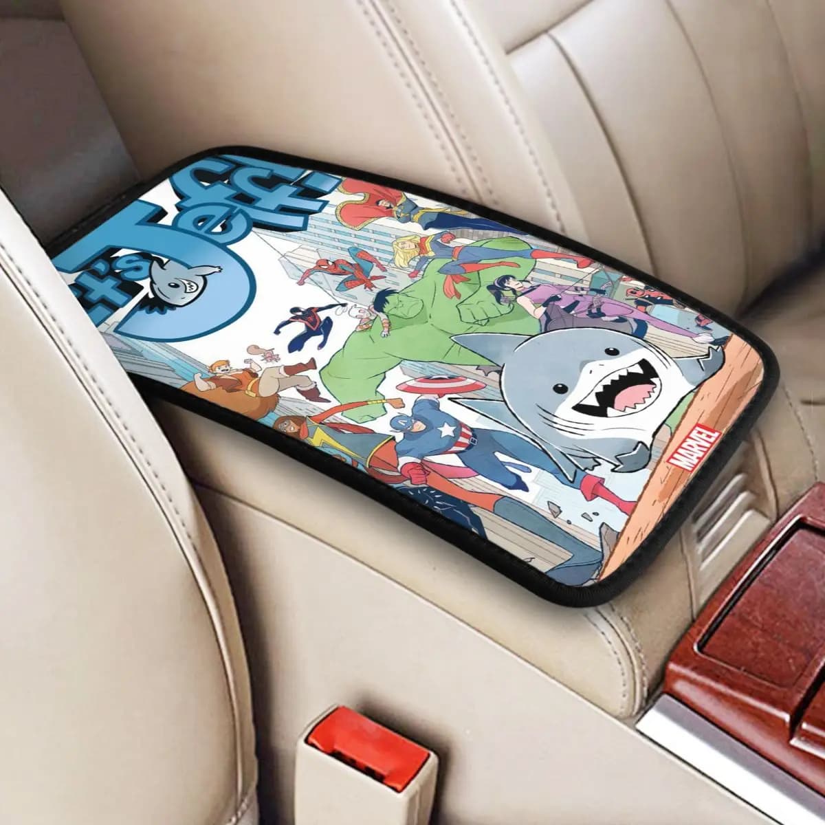 Jeff The Land Shark Car Central Console Mat Waterproof Car Interior Accessories Armrest Cover for Most SUV Trucks