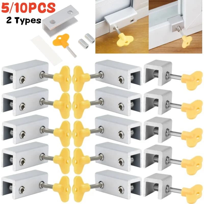 5/10Pcs serrature per finestre in lega di alluminio con chiusura a ghigliottina per chiavi finestre scorrevoli serratura antifurto per porte di sicurezza per bambini limitatore di serratura