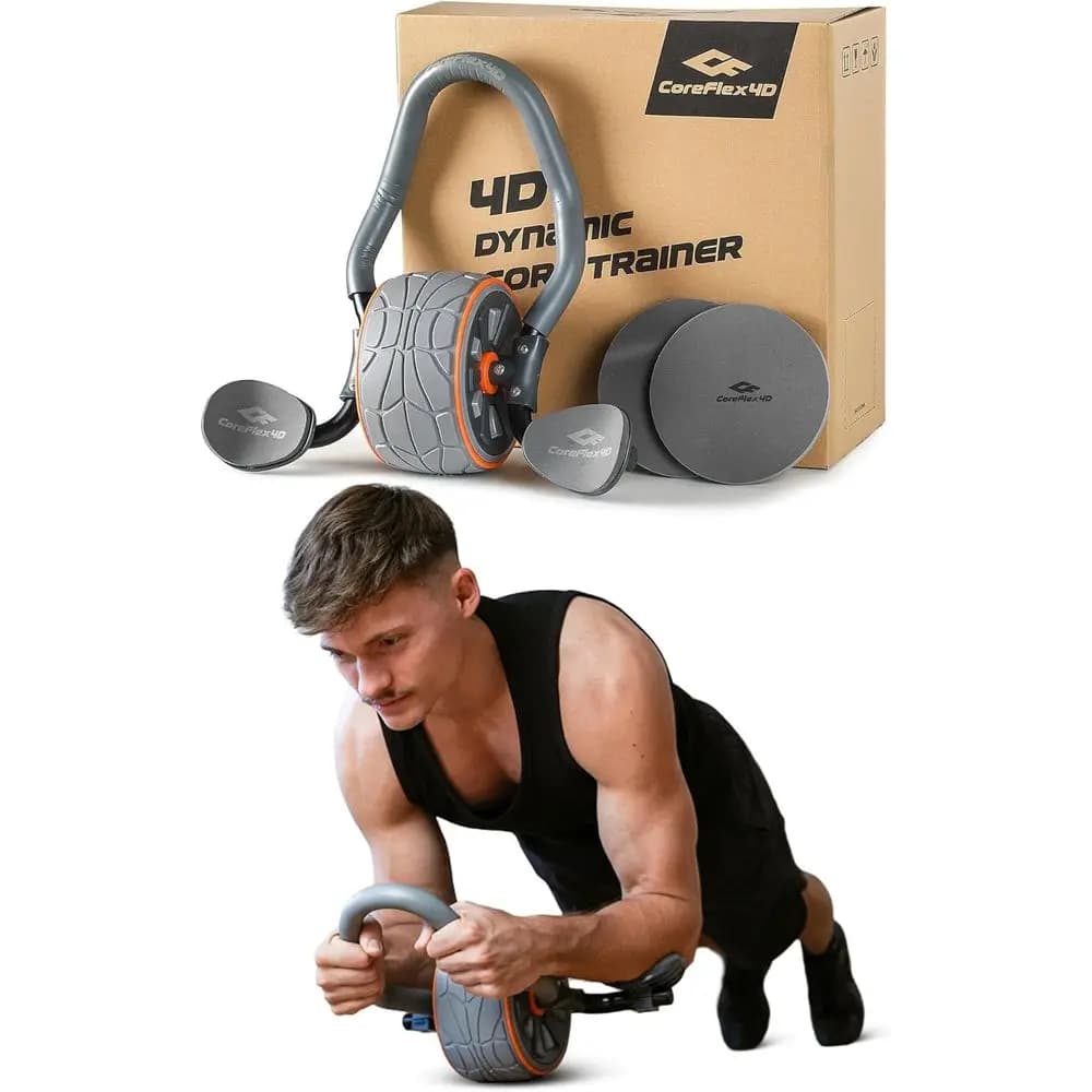 4D Ab Roller Wheel with Elbow Support - Core, Oblique, and Stability Workout Equipment for Home Gym Strength Training