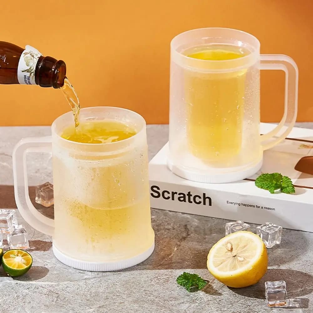 con manico frigorifero liquido tazza congelata PET/PP tazze di ghiaccio per congelatore a doppia parete addensate tazze da birra trasparenti da 20 once estive
