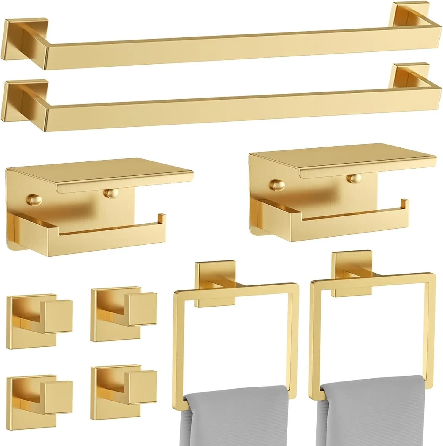 Set di 10 Pezzi in Oro Spazzolato: Accessori Bagno, Porta Asciugamani e Porta Carta Igienica Migliorati