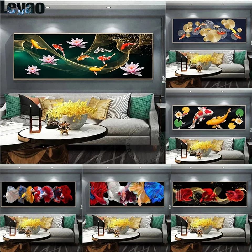 grande pittura diamante fai da te cinese dorato Koi pesce pittura carpa fortunata kit mosaico trapano completo ricamo punto croce decorazioni per la casa