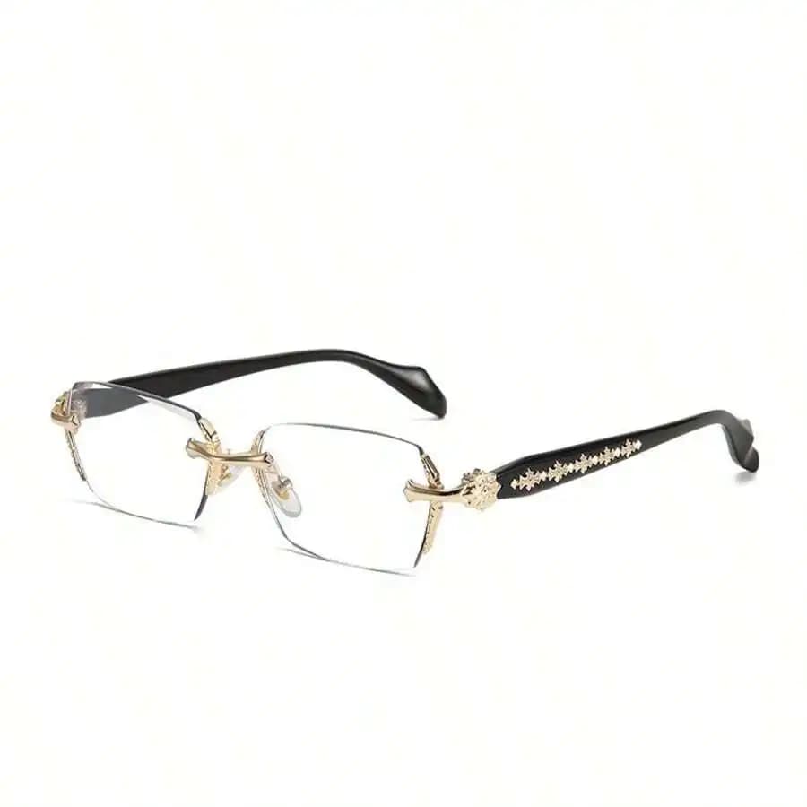 Unisex Frameless Glasses With Diamond Cut Edge Vintage Style Computer Eyewear