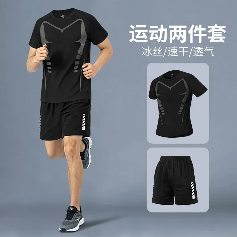 Summer sports outfit for men professional running short-sleeved silk breathable fitness sports training shorts loose fit