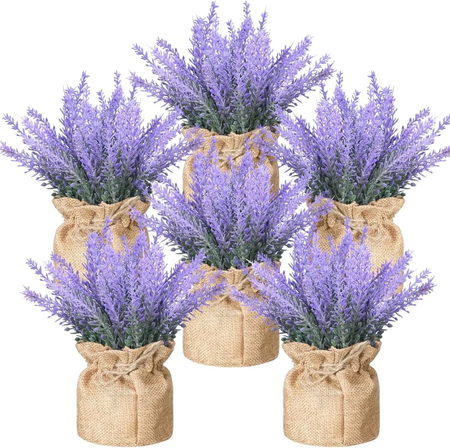 Confezione da 2/6 Pezzi di Piante di Lavanda Artificiali, Fiori di Lavanda in Sacchetto di Iuta, Decorazione Rustica in Vaso per Camera da Letto, Matrimonio, Tavolo, Arredamento Rustico per Interni