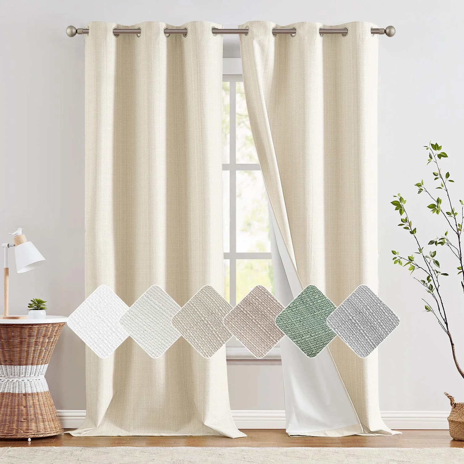 jinchan 100% Blackout Curtains for Bedroom Living Room Linen Textured Blackout Curtains 108 Inch Long Room 2 Panels Curtains