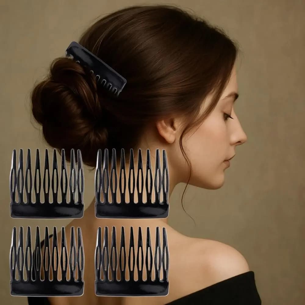 Pettine laterale francese nero alla moda Piccolo pettine per capelli con scivolo francese Clip decorative per panino per ragazze e donne