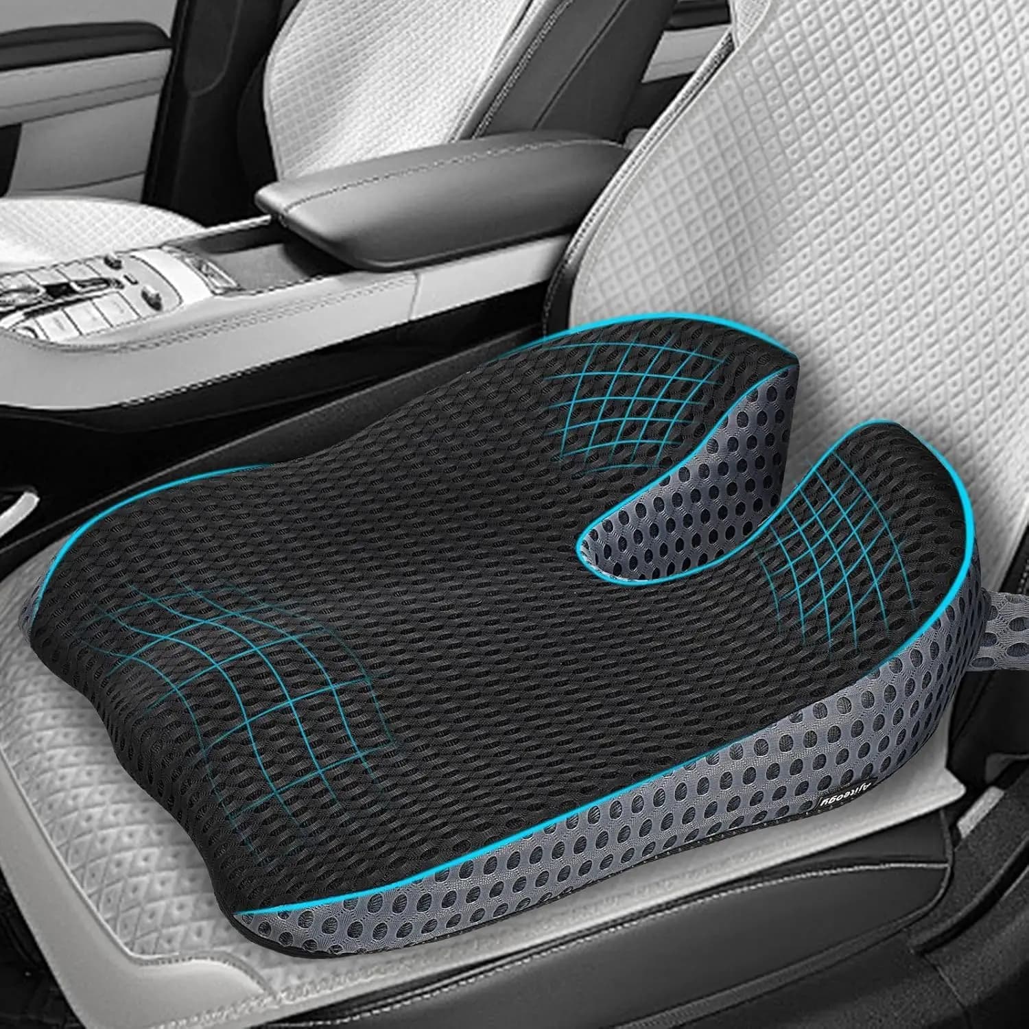Cuscino per Sedile Auto in Memory Foam, Supporto per Postura e Aumento Altezza, Imbottitura 4D in Rete con Cinghie Regolabili