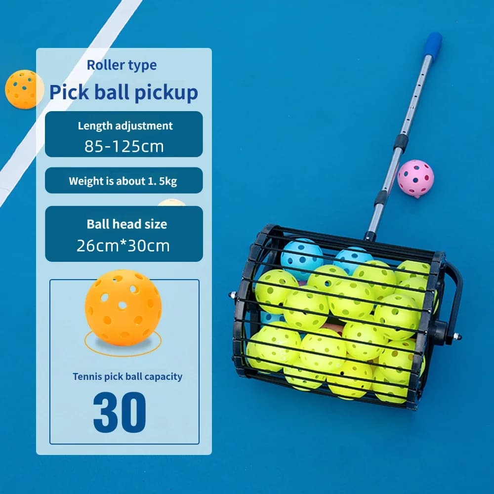 Table Tennis and Pickleball Ball Retriever Rolling Portable Telescopic Ball Picker Ball Collection Net with Adjustable Angle