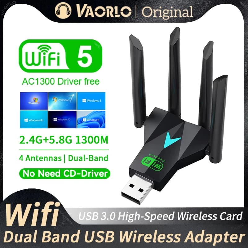 USB Adapter WiFi Dual Band 1300Mbps Dongle wi-fi 2.4G/5Ghz USB3.0 802.11AC 4 antenna wireless receiver for Free PC/Laptop Driver