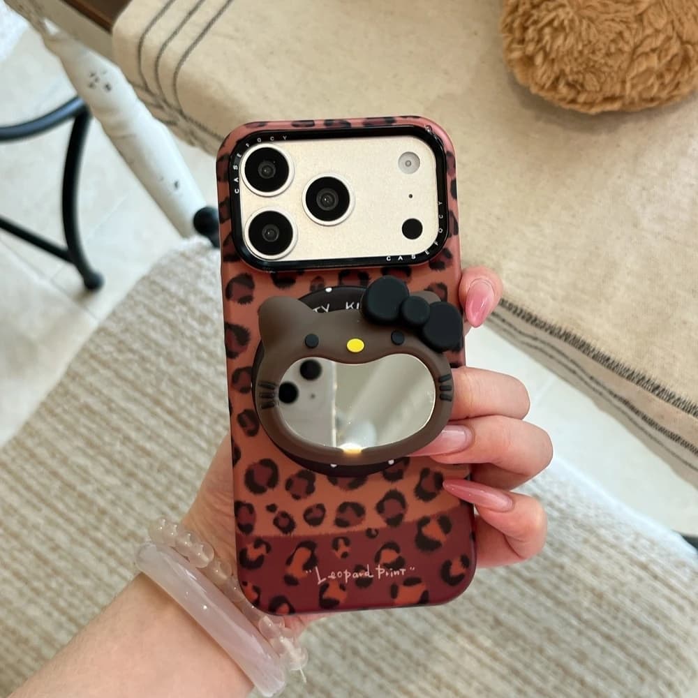 Custodia per iPhone 17 16 15 14 Pro Max con Specchio Magnetico per Trucco e Ricarica Wireless MagSafe, Design Carino Sanrio Hello Kitty