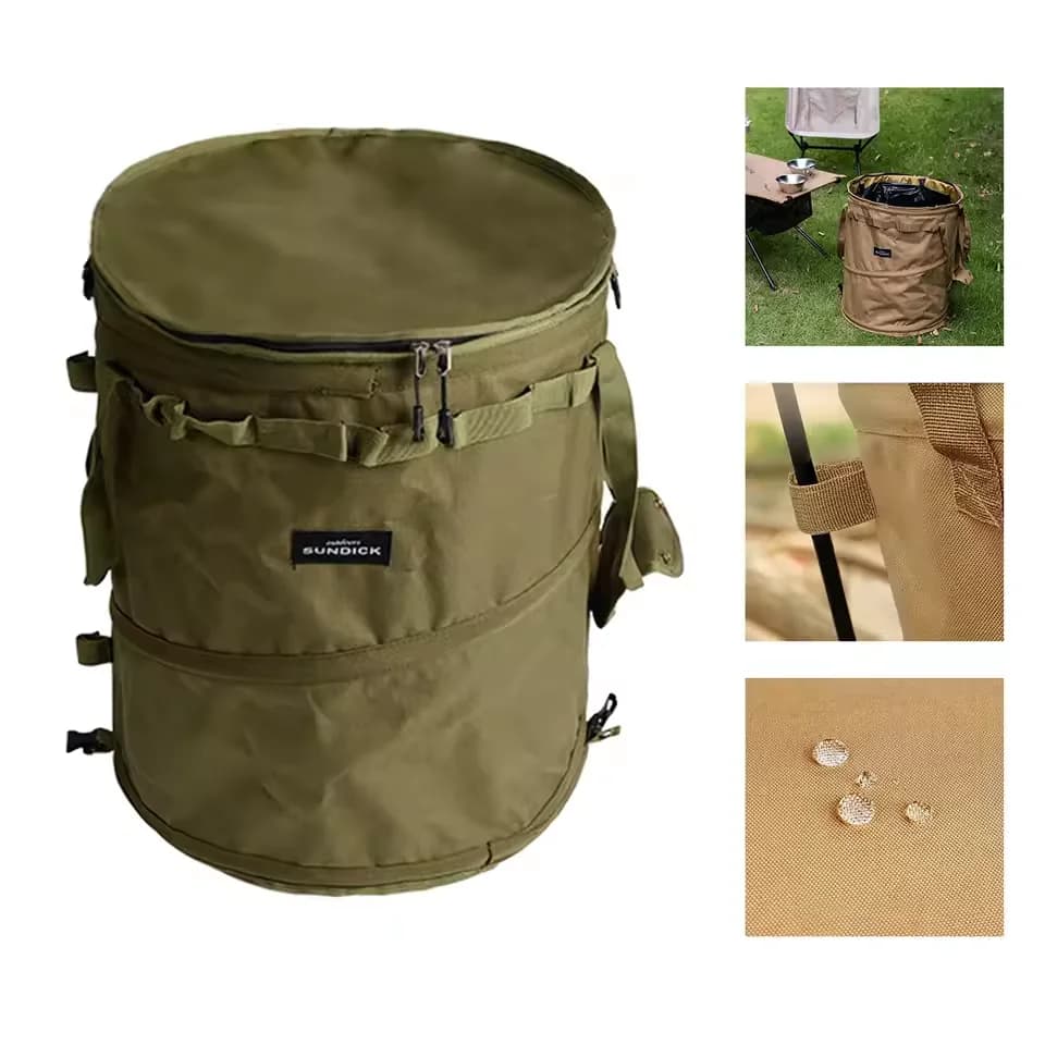 Cestino Pieghevole da Campeggio Portatile con Coperchio con Cerniera, Cesto Riutilizzabile per Vestiti Sporchi, Bidone per Riciclaggio per Campeggio e Picnic