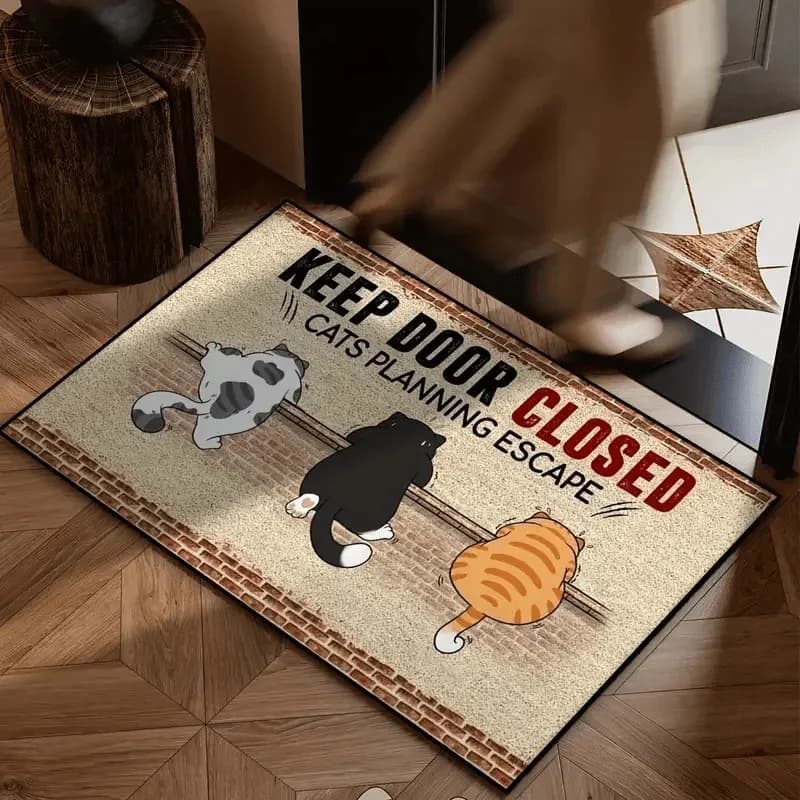 VIKAMA Cartoonian Cat Anti-slip Mat, Soft Welcome Mat in Entry Plush, Bedrooms & Stays, Home Decoration