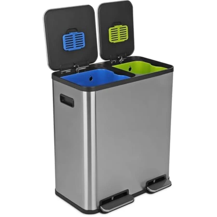 18.5 Gallon 40L x 30L Dual Compartment Step Trash Can Kitchen Garbage Can with Waste and Recycling Bins Slow-Close Lid, Odor Co