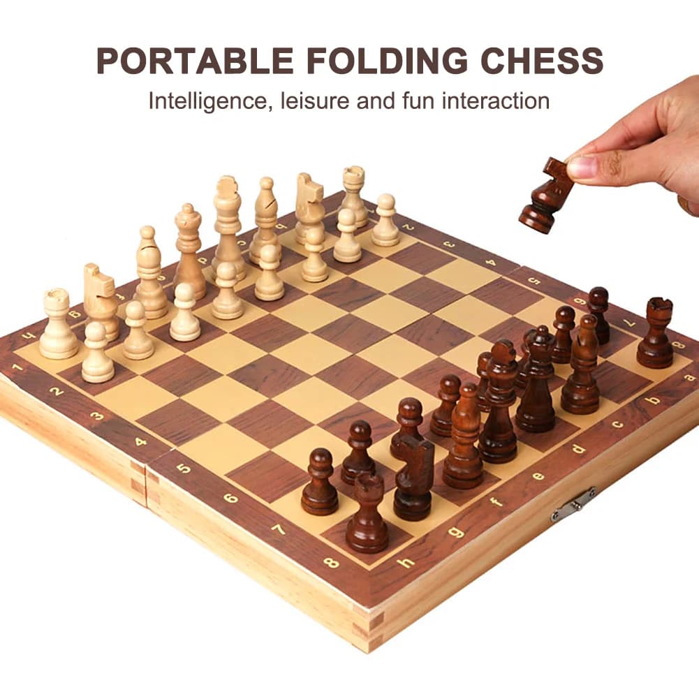 Grande Scacchiera per Sviluppare il Pensiero Strategico 29x29cm, Set in Legno 3 in 1 con Scacchi, Dama e Backgammon per Bambini e Adulti