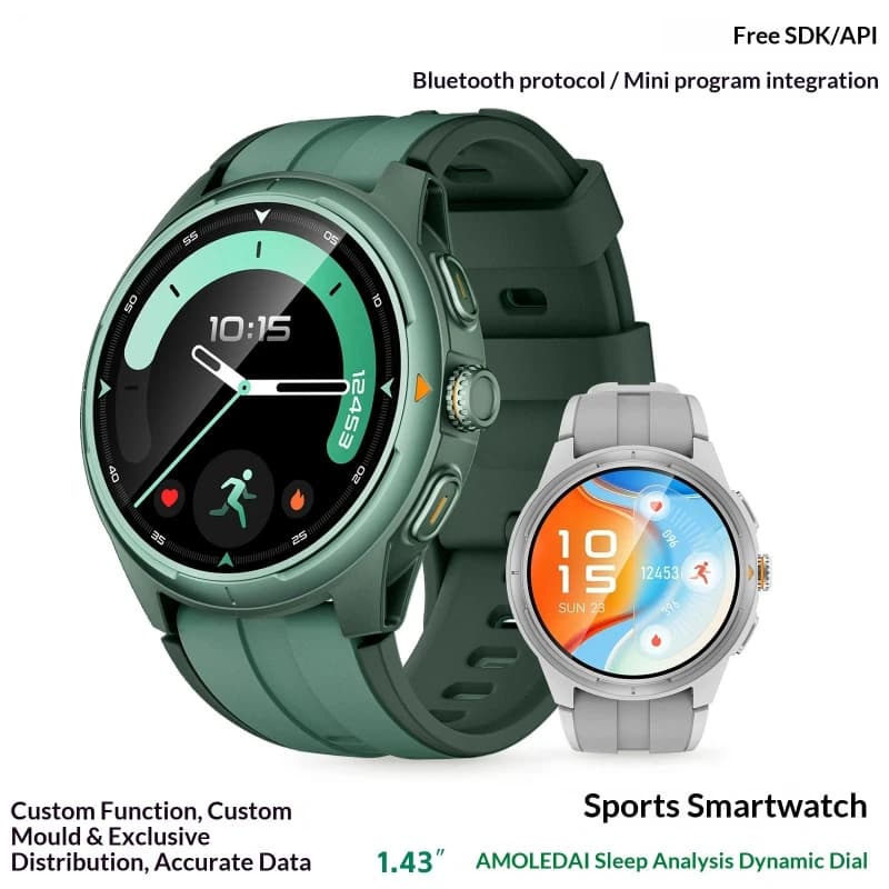 Outdoor Sports Wearable Watch 1.43'' Amoled Display 1000 Nits Heart Rate Blood Oxygen Monitor 100 Sports Modes Fitness Tracker